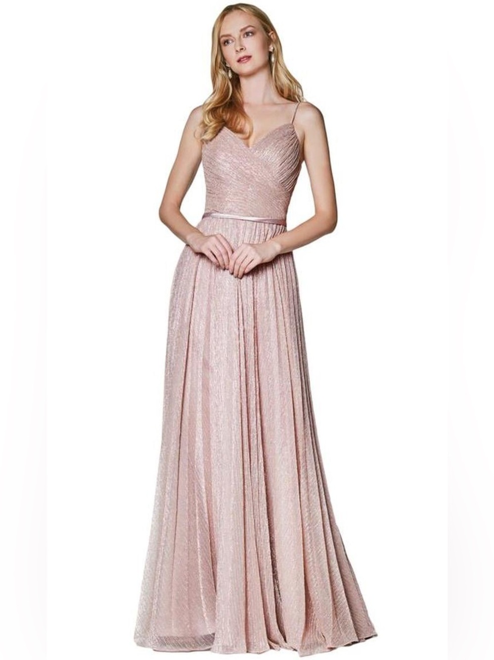 NWT Cinderella Divine Dusty Rose Gold Metallic Pleated Gown Dress SZ 4 Formal